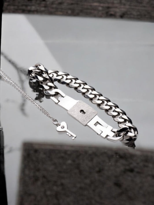 Chained Locking Bracelet & Key Necklace
